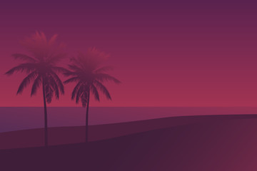 Palms at sunset, vector scene