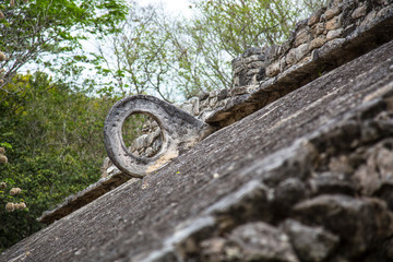 Where the Mayans put the ball to play the ball game in Coba, Mexico