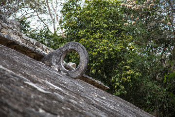 Goal of the Mayans to play the ball game in Coba, Mexico
