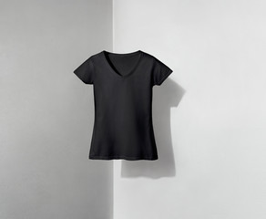 Black T-shirt for Lady on Shadowed Background