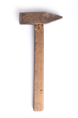  Old rusty stainless steel crescent hammer isolated on white top view