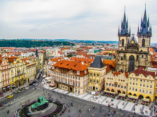 Aerial view of Old Town Square, Prague, Czech Republic