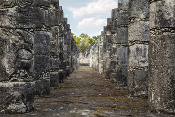 Fototapeta na wymiar Beautiful columns of Chichen Itza UNESCO heritage. Yucatan, Mexico