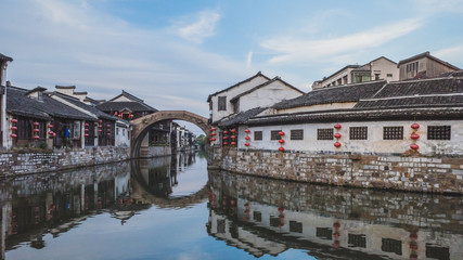 Traditional Chinese architecture by water in old town of Nanxun, China