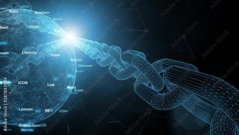Poster abstract cryptocurrency globe with 3d chain network background.