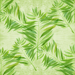 Leaves. Decorative composition on a watercolor background. Floral motifs. Seamless pattern. Use printed materials, signs, items, websites, maps, posters, postcards, packaging.