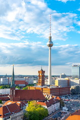 Television tower and Red Town Hall (Rotes Rathaus) on Alexanderplatz, Berlin, Germany © Mistervlad