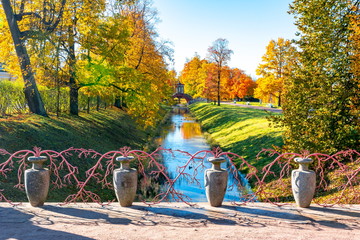 Autumn foliage in Alexander park, Pushkin (Tsarskoe Selo), St. Petersburg, Russia