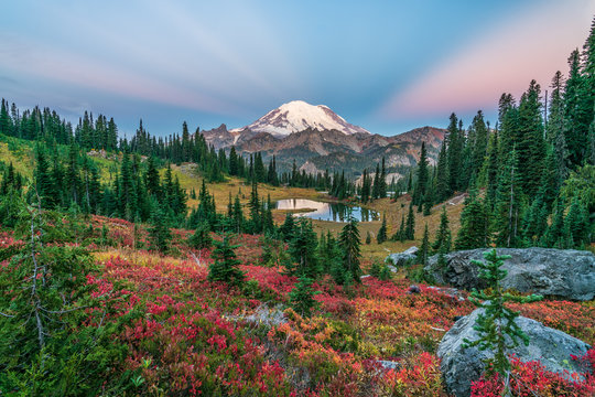  Fall at Mount Rainier as seen from high above Tipsoo lake
