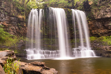 Long exposure shot of waterfall, in the Brecon Beacons, Wales scenic waterfall with flowing water