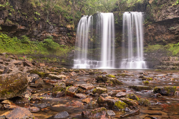 Long exposure shot of waterfall, in the Brecon Beacons, Wales scenic waterfall with flowing water