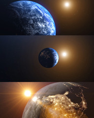 Mix of 3D rendering The Planet Earth, World with sun. Realistic Hiqh quality 3 vertical illustration