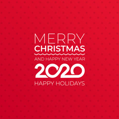 Merry Christmas and Happy New Year 2020. Christmas greeting card. Modern art style. Vector illustration. Isolated on red background.