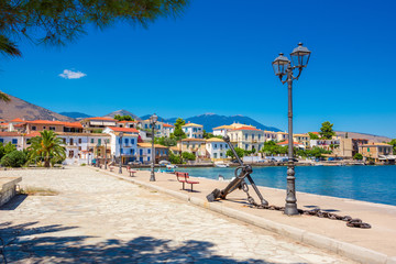 Scenic view of Galaxidi village with colorful buildings, Greece