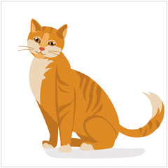 Red cat.Illustration of Cute cat with stripes. nice realistic pet sitting and smiling. vector isolated