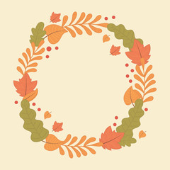 hello autumn season leafs circular frame