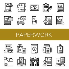 Set of paperwork icons such as Receipt, Bill, Invoice, Medical report, Aguas livres , paperwork