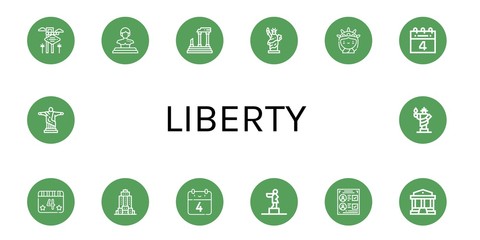 Set of liberty icons such as Las vegas, Statue, Parthenon, Statue of liberty, th of july, Empire state building, Voting, Christ the redeemer , liberty