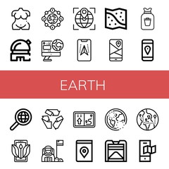 Fototapeta premium Set of earth icons such as Venus, Observatory, Earth, World, Globe, Gps, Space map, Rubbish, Global, Ecology, Recycle, Astronaut, Navigator, Map, Ozone, Compost , earth