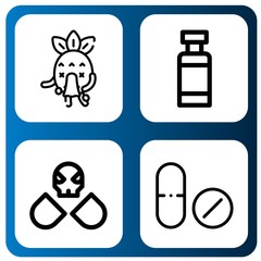 Set of sickness icons such as Sick, Drug container, Drugs, Drug , sickness