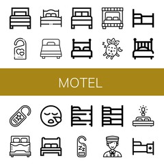 Set of motel icons such as Bed, Do not disturb, Sleeping, Bunk bed, Bellboy , motel
