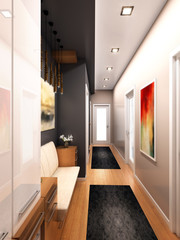 3d render home interior corridor