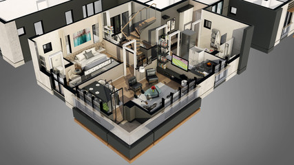 3d render apartment floor plan © murattellioglu
