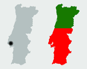 Contour of Portugal in grey and in flag colors