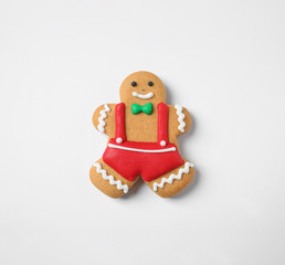 Fototapeta na wymiar Tasty homemade Christmas cookie on white background, top view