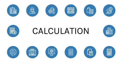 Set of calculation icons such as Accounting, Broker, Calculator, Abacus, Equator, Quantum , calculation
