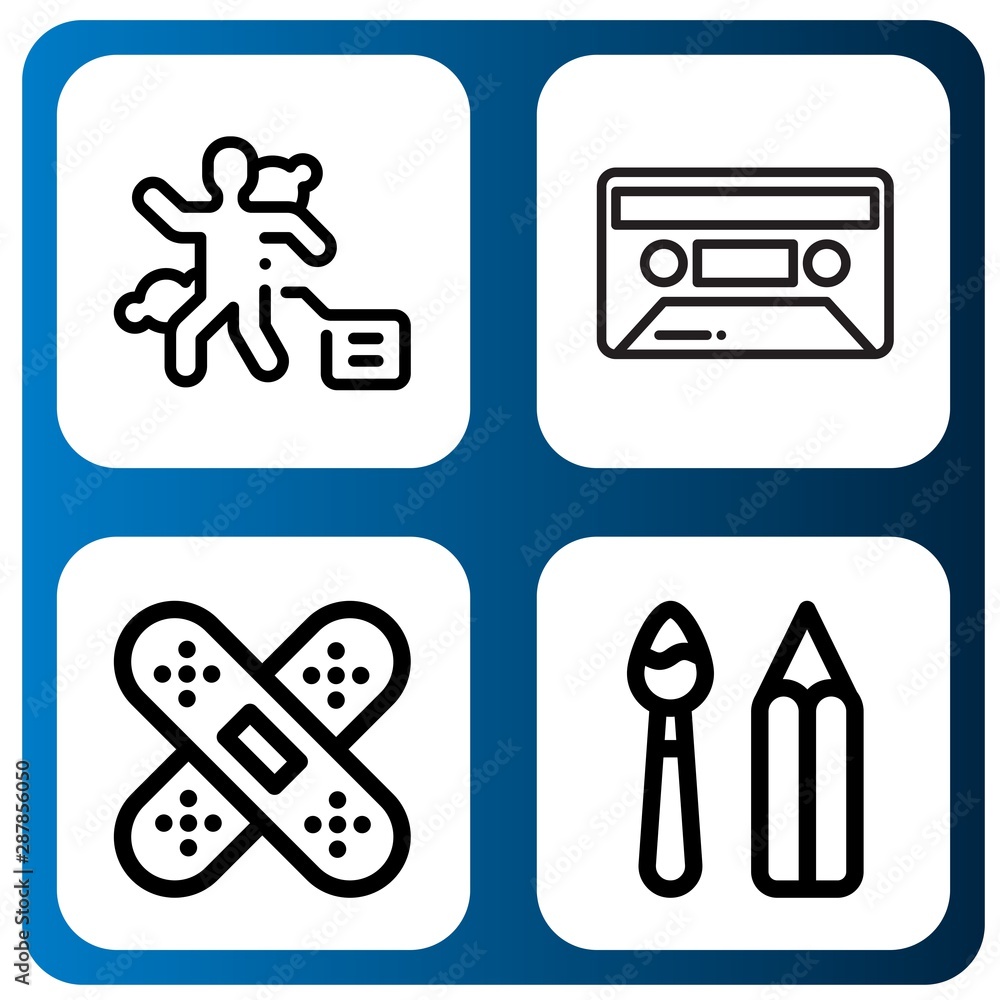 Poster Set of tape icons such as Crime scene, Cassette, Band aid, Paint tools , tape