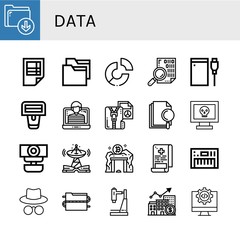Set of data icons such as Download, Spreadsheet, Folder, Pie chart, Coding, Hard drive, Barcode scanner, Hacker, Compressed file, File, Webcam, Technology, Data mining , data