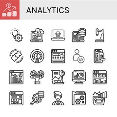Set of analytics icons such as Graph, Development, Programming, Webpage, Analytics, Research, Dashboard, Search engine, Developer, Analysis, Statistics, Optimization , analytics