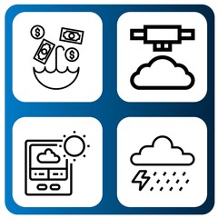 Set of meteorology icons such as Umbrella, Mist, Thermometer, Storm , meteorology