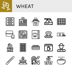 Set of wheat icons such as Toast, Bread, Bakery, Noodles, Beer factory, Beer box, Agriculture, Shellfish, Loaf, Donut shop, Bagel, Oktoberfest, Farmer, Baguette, Sheep farm , wheat