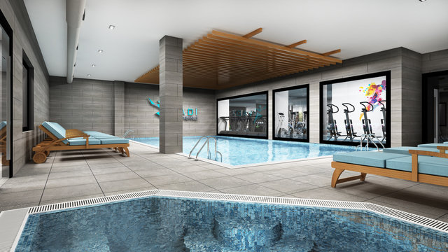 3d render spa and swimming pool