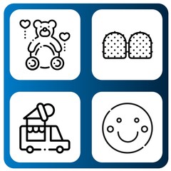 Set of cheerful icons such as Teddy, Gummy, Ice cream truck, Smile , cheerful
