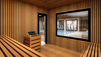 3d render spa sauna