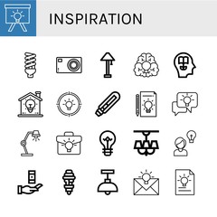Set of inspiration icons such as Idea, Lightbulb, Compact camera, Lamp, Knowledge, Light bulb , inspiration