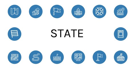 Set of state icons such as Flag, Home, White house, Portugal cross, Rubber land, Destination, Solid state drive , state