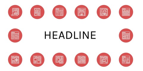 Set of headline icons such as Newspaper, Article, News , headline