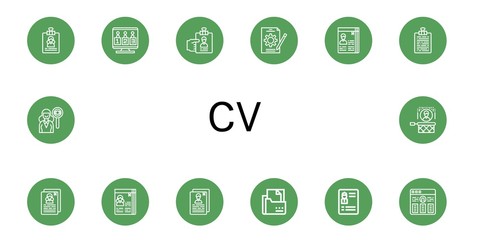 Set of cv icons such as Resume, Candidates, Job, Curriculum, Headhunting , cv