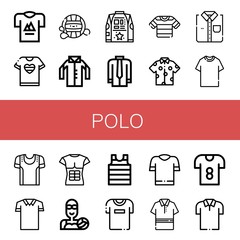 Set of polo icons such as T shirt, Tshirt, Waterpolo, Shirt, Sport shirt, Polo Water polo ,