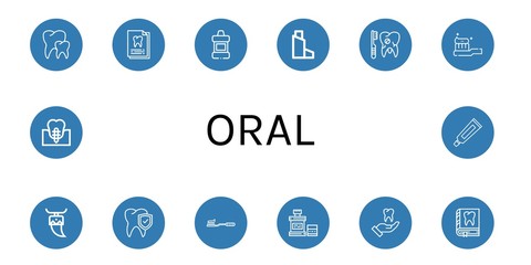 Set of oral icons such as Teeth, Dental record, Mouthwash, Inhaler, Broken tooth, Tooth Brush, Tooth, Dental implant, Toothpaste , oral