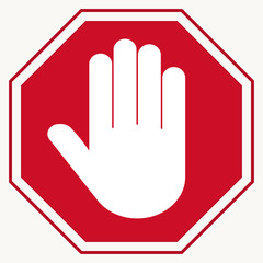 Stop Red octagonal stop-hand sign for prohibited activities
