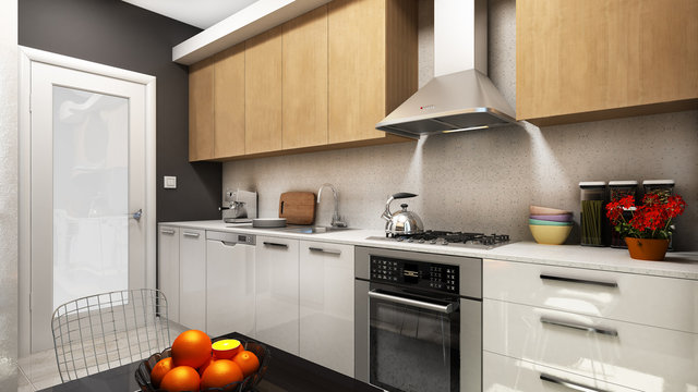 3d render modern kitchen