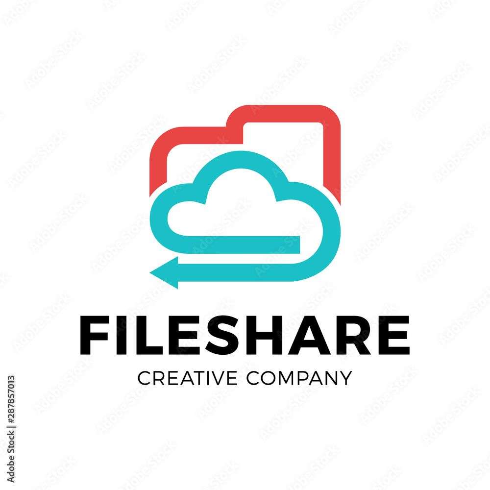 Poster cloud file share tech logo template design with folder and arrow