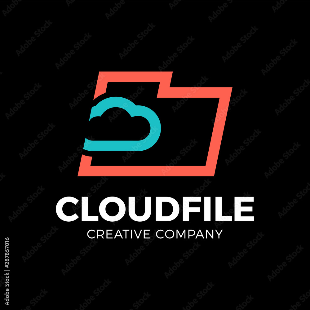 Poster cloud file logotype storage with document or folder icon.