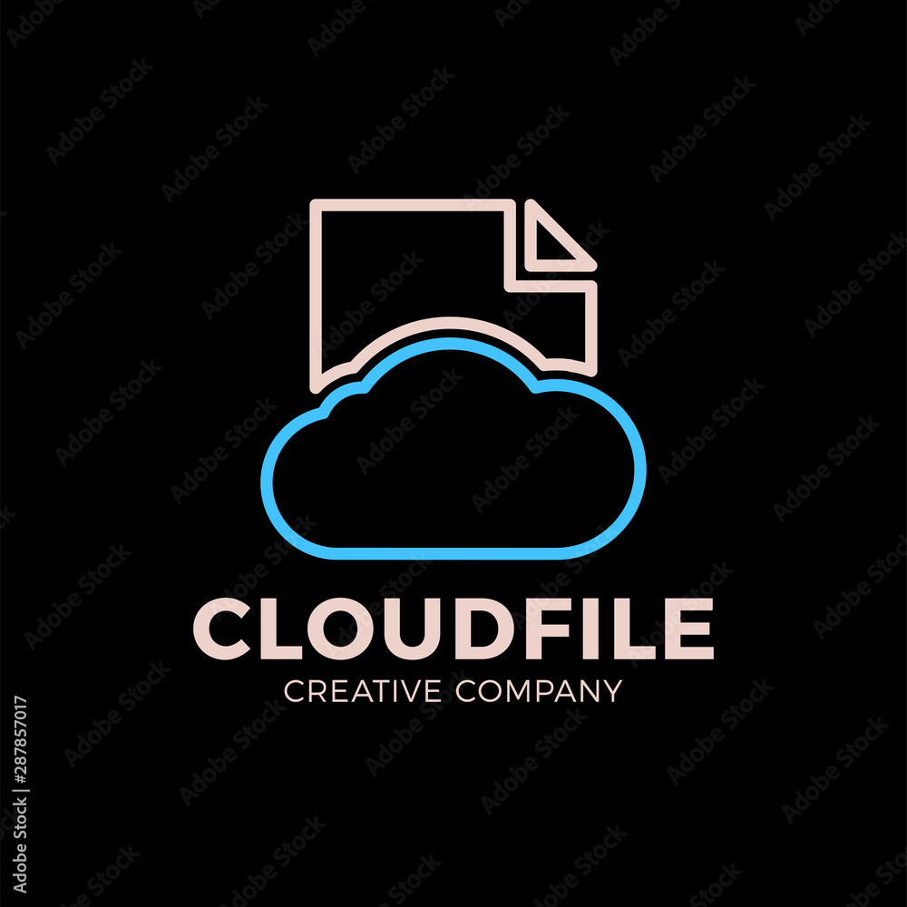Poster cloud file logotype storage with document or folder icon.