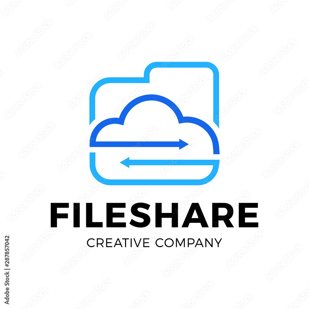 Poster cloud file share tech logo template design with folder and arrow